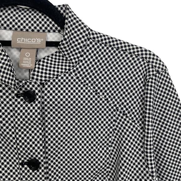 NWT Chico's Perfect Stretch Diamond Gingham 3/4 Jacket Black White US 4 - Picture 2 of 4